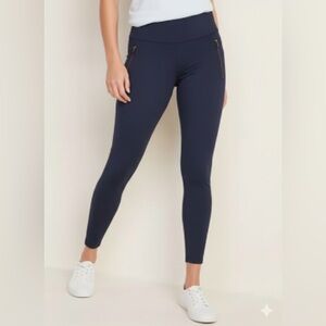 Old Navy Blue High-Waisted Zip-Pocket Side-Rib Elevate 7/8 Leggings S